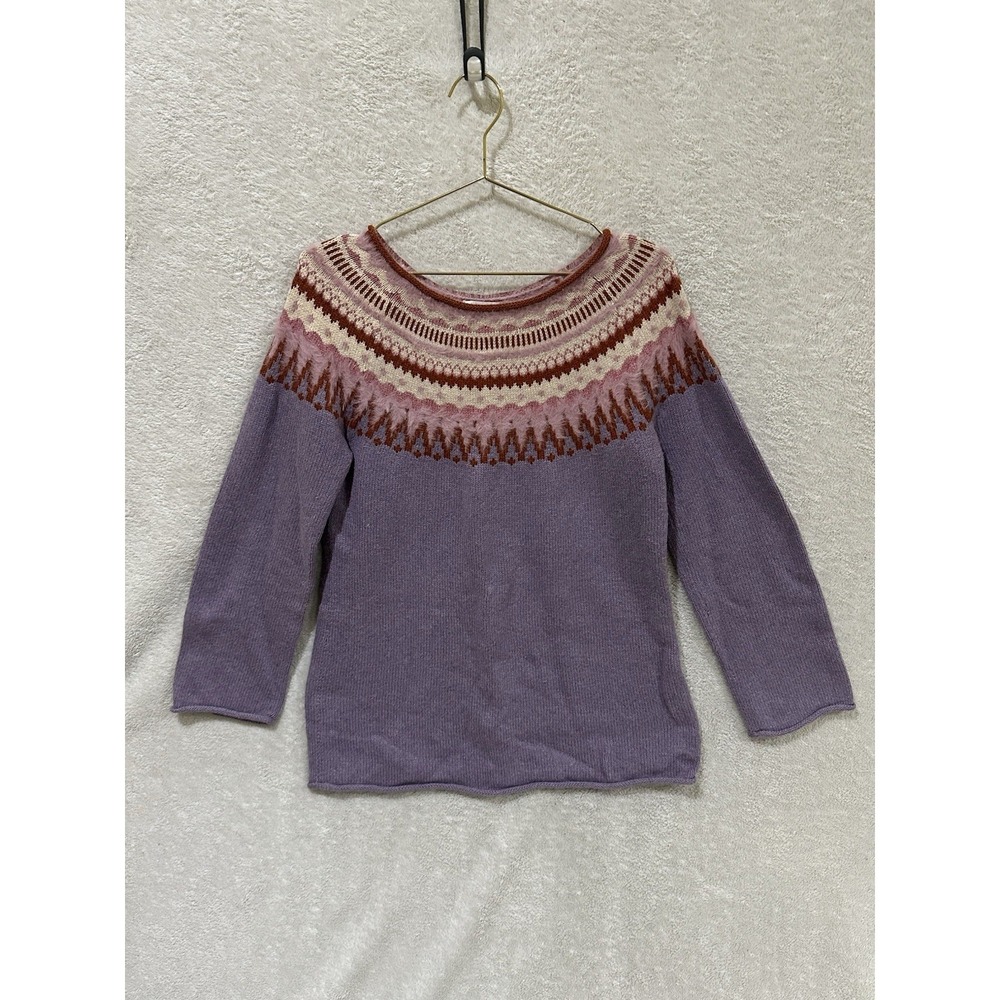 Sundance‎ Fair Isle Sweater Purple Women's Size Small (Flaw) Nordic Wool Blend
